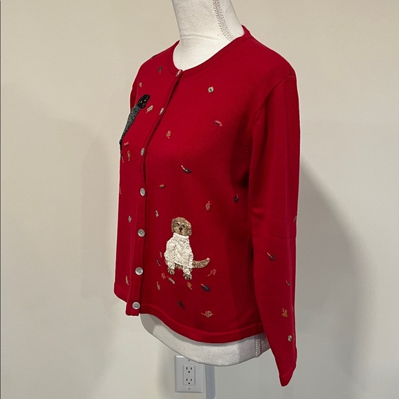 Talbots Vintage Red Cardigan with Dog Embroidery Size SP - Picture 4 of 10
